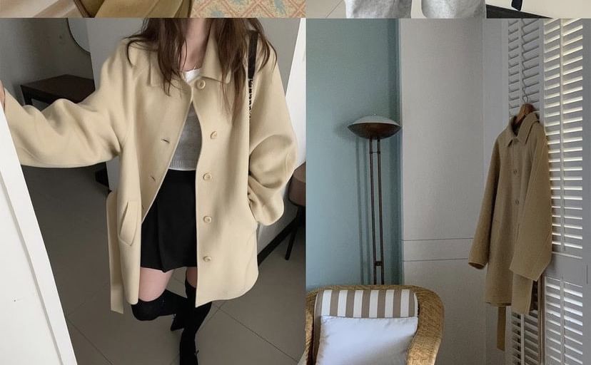 Collared Plain Button Tie-Waist Coat