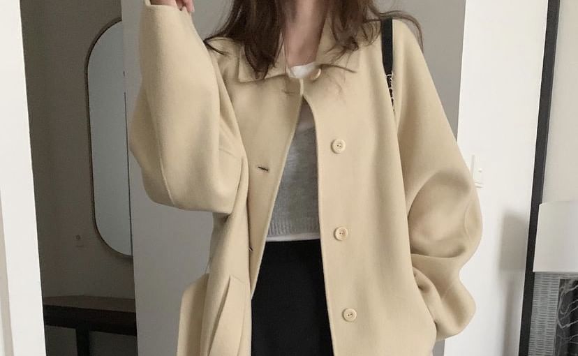 Collared Plain Button Tie-Waist Coat