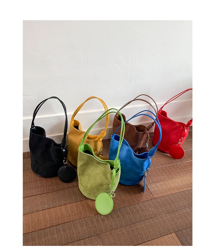 Faux Suede Bucket Shoulder Bag