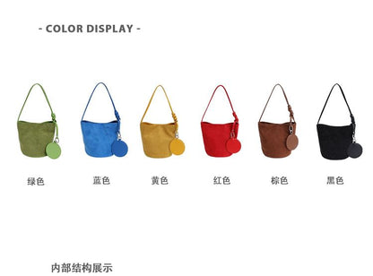 Faux Suede Bucket Shoulder Bag