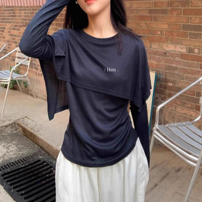 Mock Two-Piece Crewneck Tee with Long Sleeves