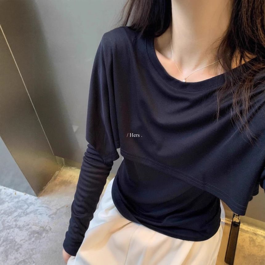 Mock Two-Piece Crewneck Tee with Long Sleeves