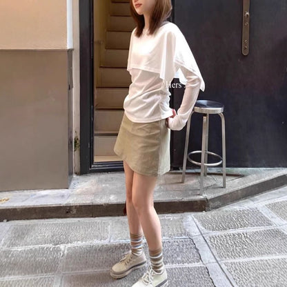 Mock Two-Piece Crewneck Tee with Long Sleeves