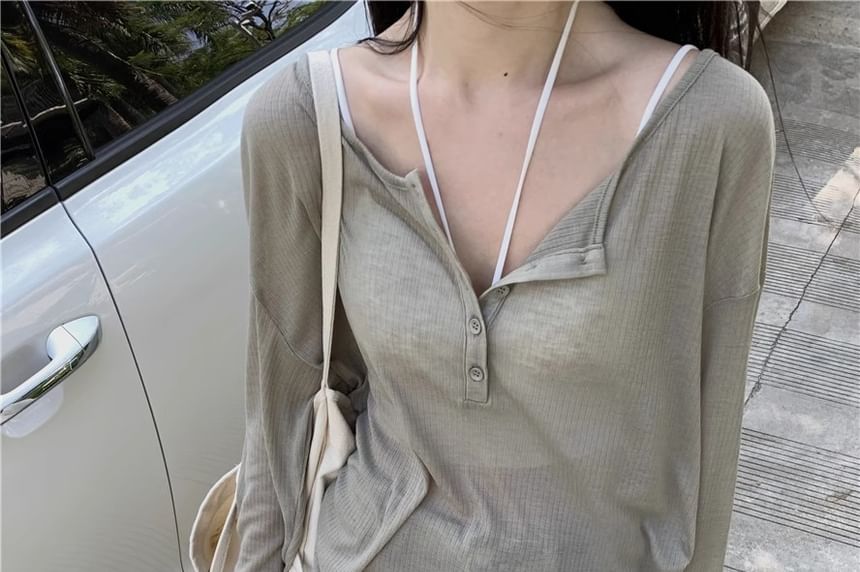 Classic Henley Tee with Long Sleeves