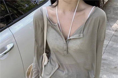 Classic Henley Tee with Long Sleeves