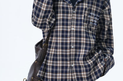 Hooded Plaid Button-Up Shirt with Long Sleeves