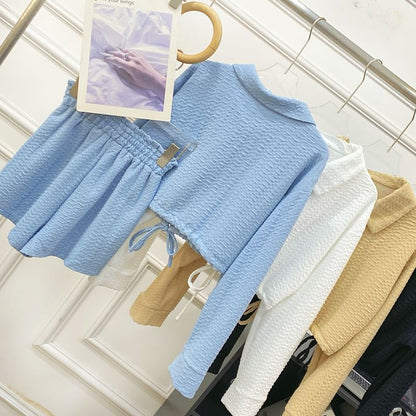 Matching Set: Buttoned Collar Crop Blouse & High-Rise Solid Shorts
