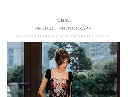Sleeveless Floral Print A-Line Evening Gown