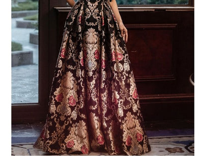 Sleeveless Floral Print A-Line Evening Gown