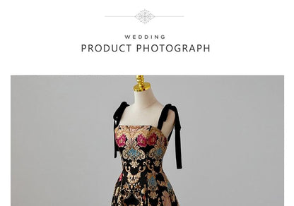 Sleeveless Floral Print A-Line Evening Gown