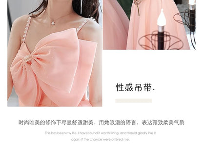 Evening A-Line Bow Front Plain Sleeveless Gown