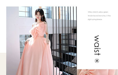 Sleeveless Bow Front Plain A-Line Evening Gown