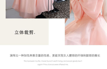 Evening A-Line Bow Front Plain Sleeveless Gown