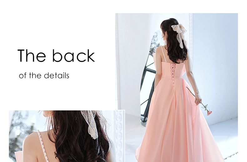 Sleeveless Bow Front Plain A-Line Evening Gown