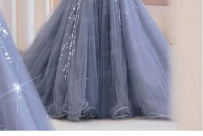 Gown A-Line Evening Ball V-Neck Short-Sleeve Mesh