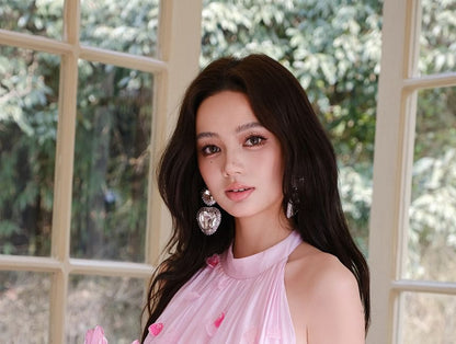 A-Line Evening Mesh Sleeveless Gown Floral Accent