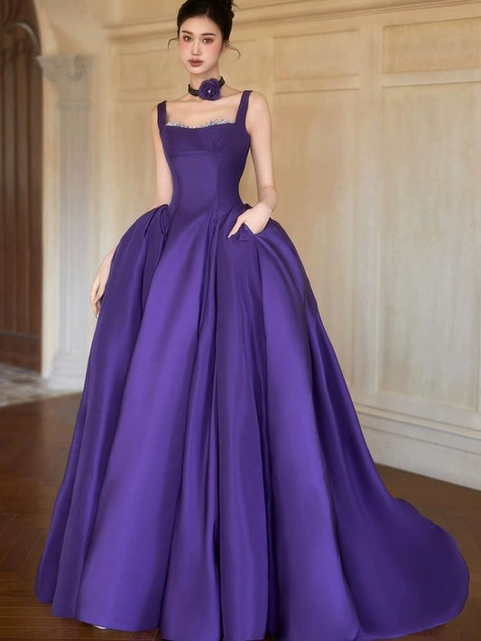 Sleeveless Square Neck A-Line Evening Gown