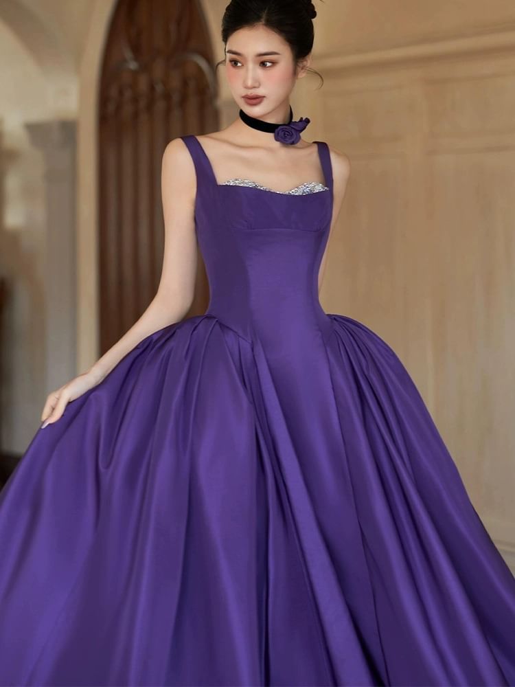 Sleeveless Square Neck A-Line Evening Gown