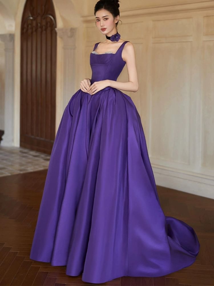 Sleeveless Square Neck A-Line Evening Gown