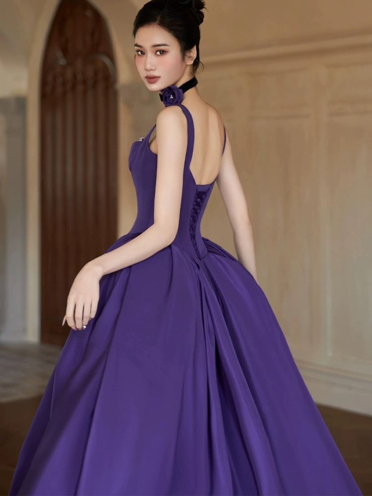 Sleeveless Square Neck A-Line Evening Gown