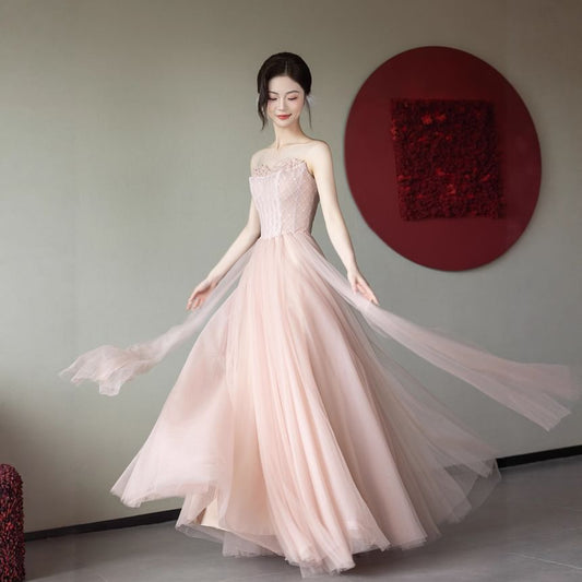 Strapless Lace A-Line Evening Gown