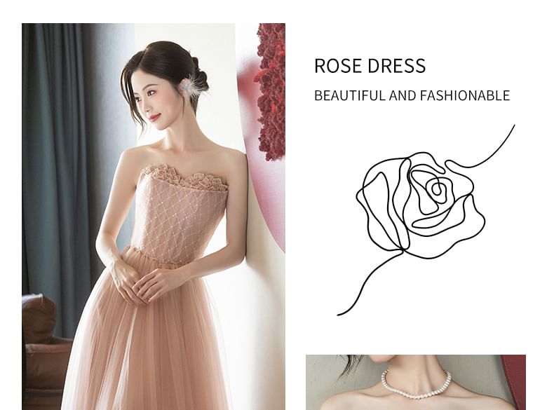 Strapless Lace A-Line Evening Gown