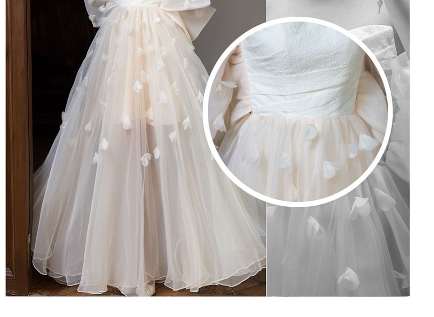 Strapless Sheer Overlay A-Line Evening Gown
