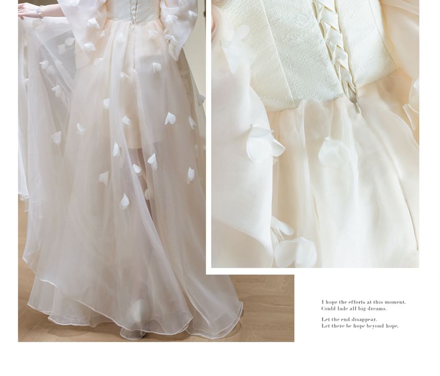 Strapless Sheer Overlay A-Line Evening Gown