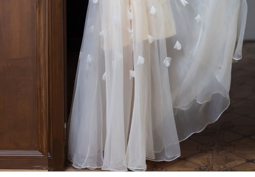 Strapless Sheer Overlay A-Line Evening Gown