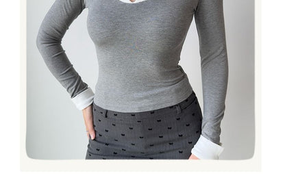 Collared Mock Two-Piece Long-Sleeve Tee with Layered Look