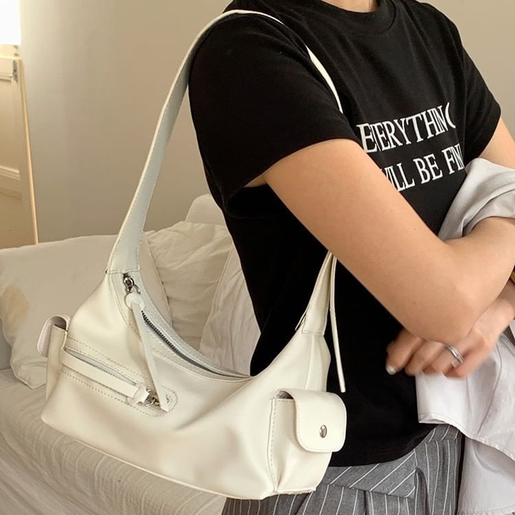 Faux Leather Zip Shoulder Bag