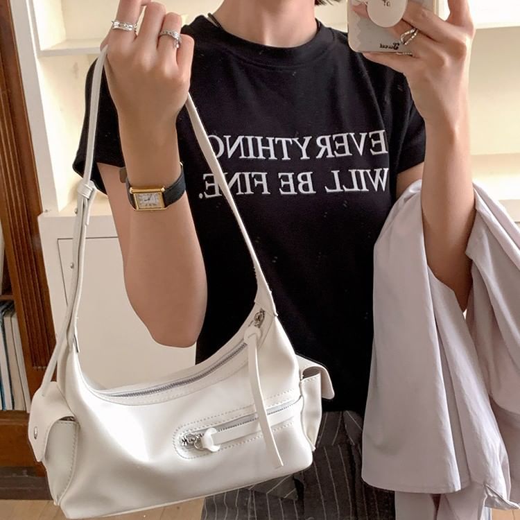 Faux Leather Zip Shoulder Bag