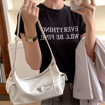 Faux Leather Zip Shoulder Bag