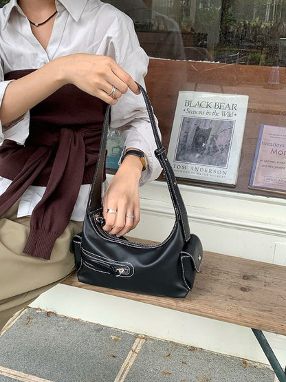 Faux Leather Zip Shoulder Bag