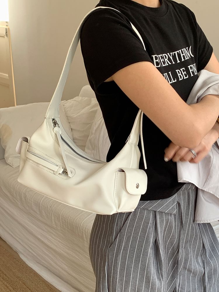 Faux Leather Zip Shoulder Bag