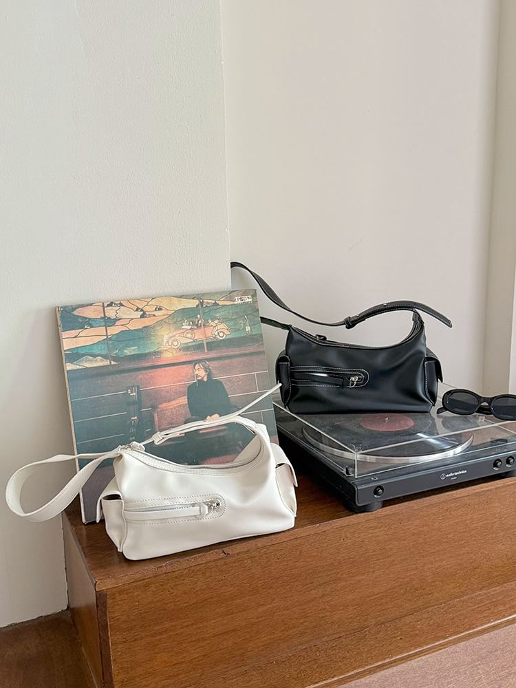 Faux Leather Zip Shoulder Bag