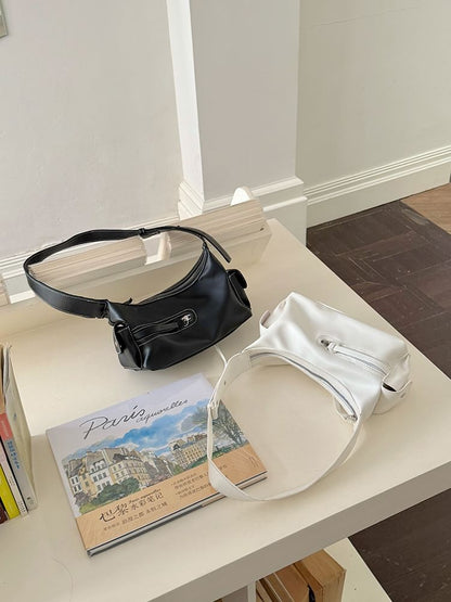 Faux Leather Zip Shoulder Bag
