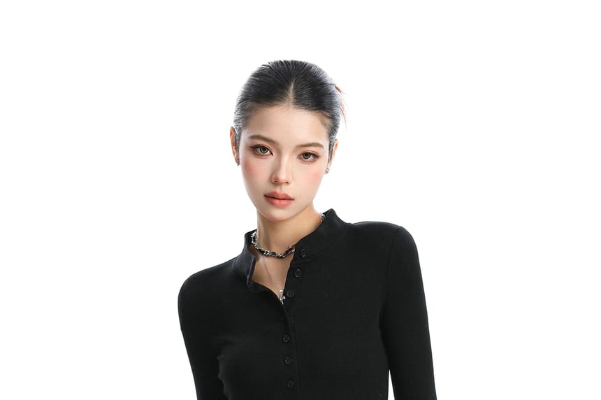 Slim-Fit Henley Tee with Long Sleeves