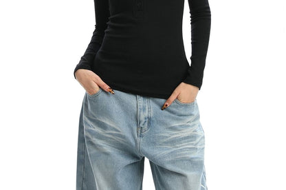 Slim-Fit Henley Tee with Long Sleeves
