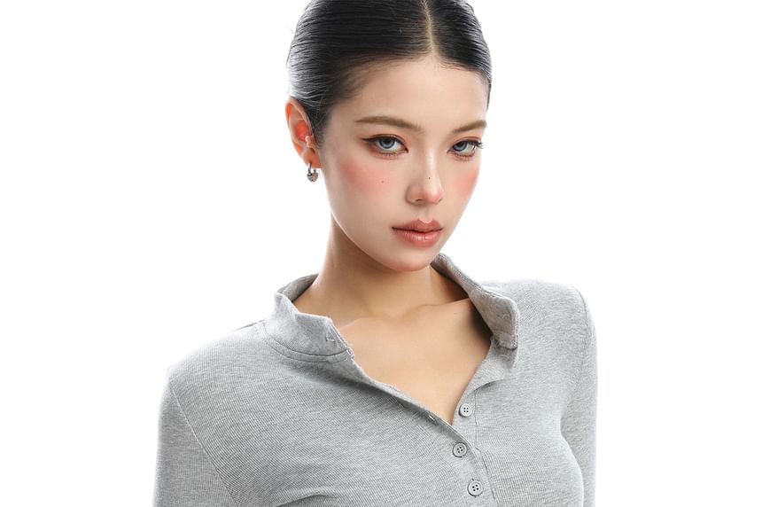 Slim-Fit Henley Tee with Long Sleeves