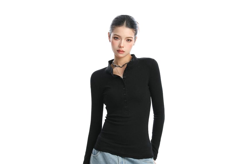 Slim-Fit Henley Tee with Long Sleeves