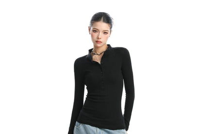 Slim-Fit Henley Tee with Long Sleeves