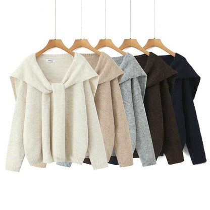Set: V-Neck Knit Sweater & Matching Shawl