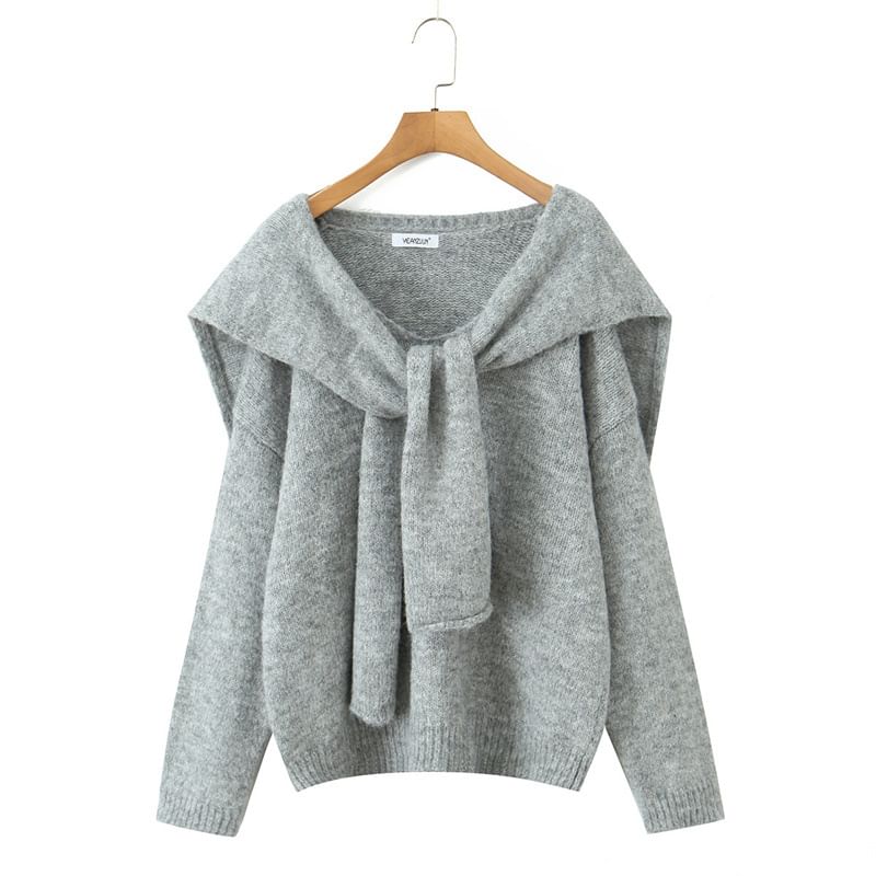 Set: V-Neck Knit Sweater & Matching Shawl