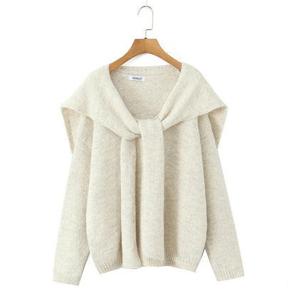 Set: V-Neck Knit Sweater & Matching Shawl