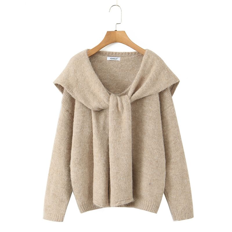 Set: V-Neck Knit Sweater & Matching Shawl