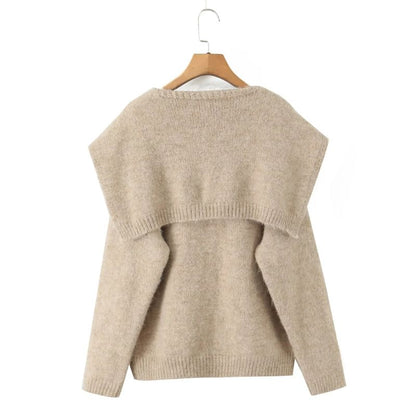 Set: V-Neck Knit Sweater & Matching Shawl