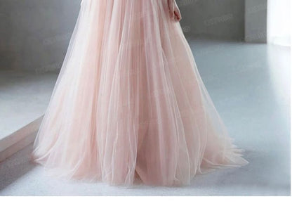 Puff Sleeve V-Neck Beaded A-Line Evening Gown