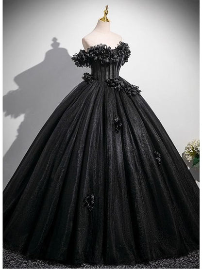Off-Shoulder Flower Ball Gown