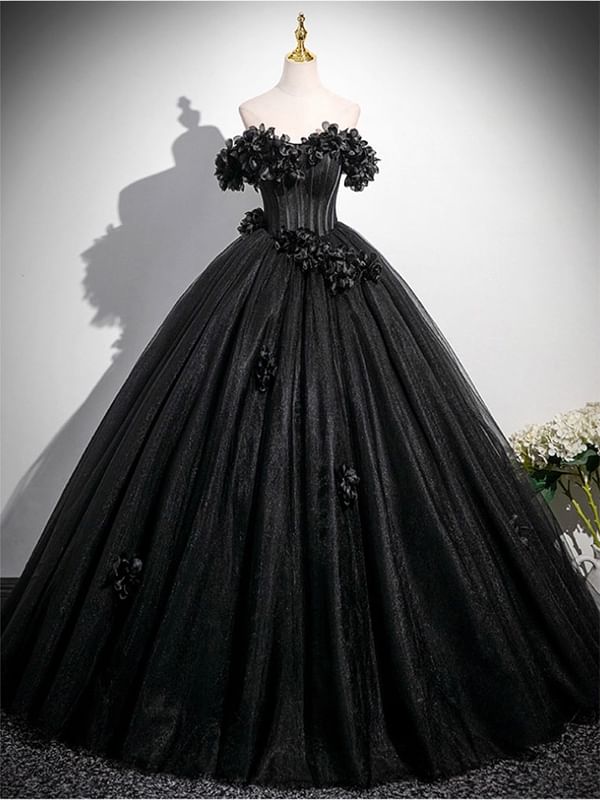 Off-Shoulder Flower Ball Gown